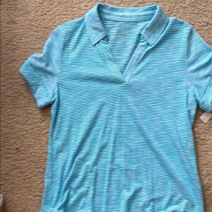 Talbots Teal and White Striped Top